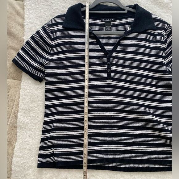 Vintage Black and White Striped Short Sleeve Collared Shirt Size Large - Picture 5 of 6